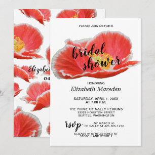 Elegant Chic Red Poppies Floral Bridal Shower Invitation