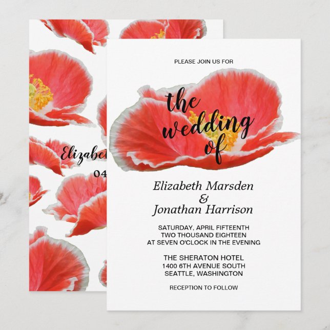 Elegant Chic Red Poppies Floral Wedding Invitation (Front/Back)