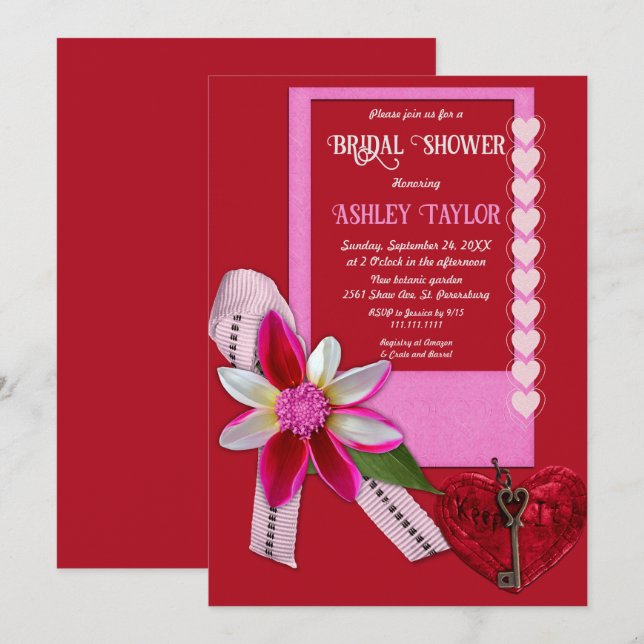 Elegant Chic Red Valentine Romantic Bridal Shower Invitation (Front/Back)