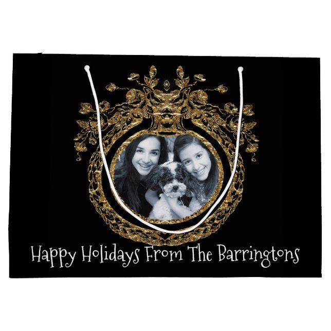 Elegant Chic Regal Photo Christmas Holiday Large Gift Bag (Back)