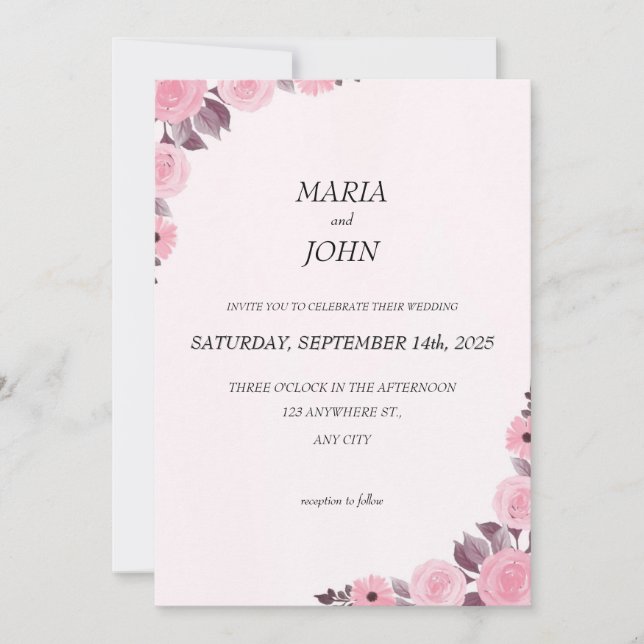 Elegant Chic Romantic Minimalist Classic Pink  Invitation (Front)