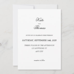 Elegant Chic Romantic Minimalist Classic White Invitation