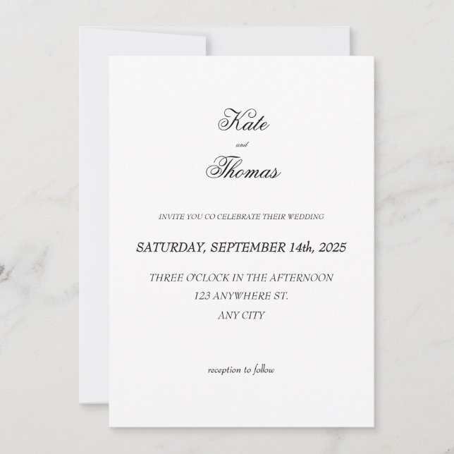 Elegant Chic Romantic Minimalist Classic White Invitation (Front)