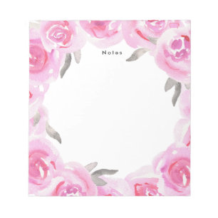 Elegant Chic Romantic Pink Watercolor Flowers Notepad
