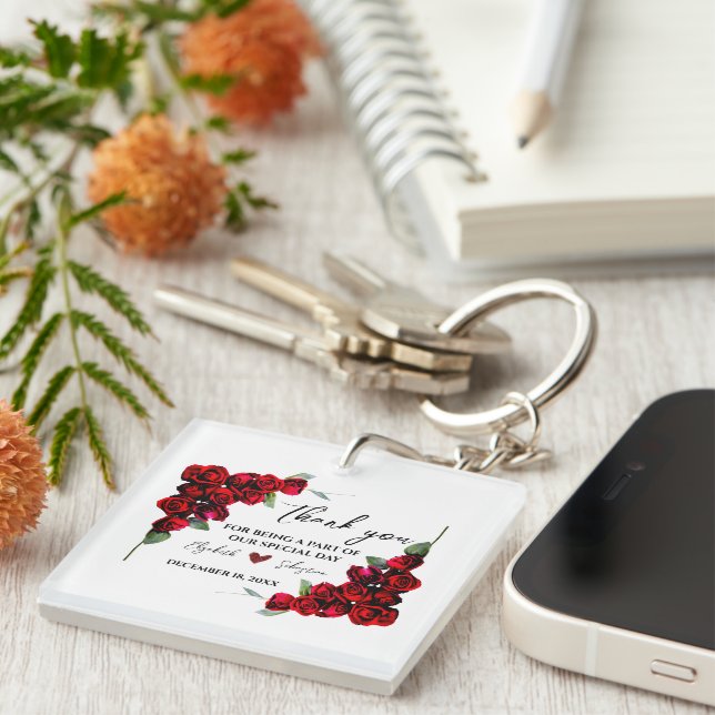 Elegant Chic Romantic Red Roses Floral   Key Ring (Front Right)