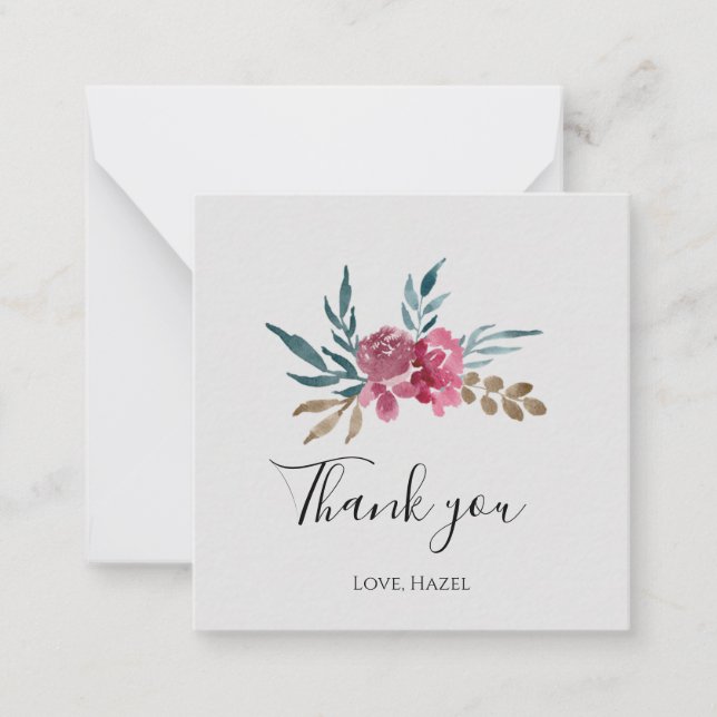 Elegant chic romantic "Thank you" grey floral Card (Front)