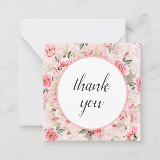 Elegant chic romantic thank you pink floral  note card (Front)