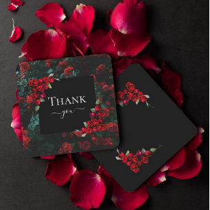 Elegant Chic Romantic Thank You Red Roses Floral Card