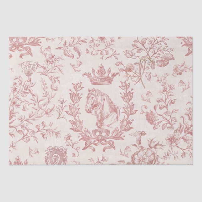 Elegant Chic Rose Beige Equestrian Floral Toile Tissue Paper (Front)