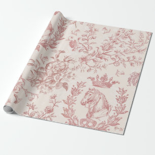Elegant Chic Rose Beige Equestrian Floral Toile Wrapping Paper