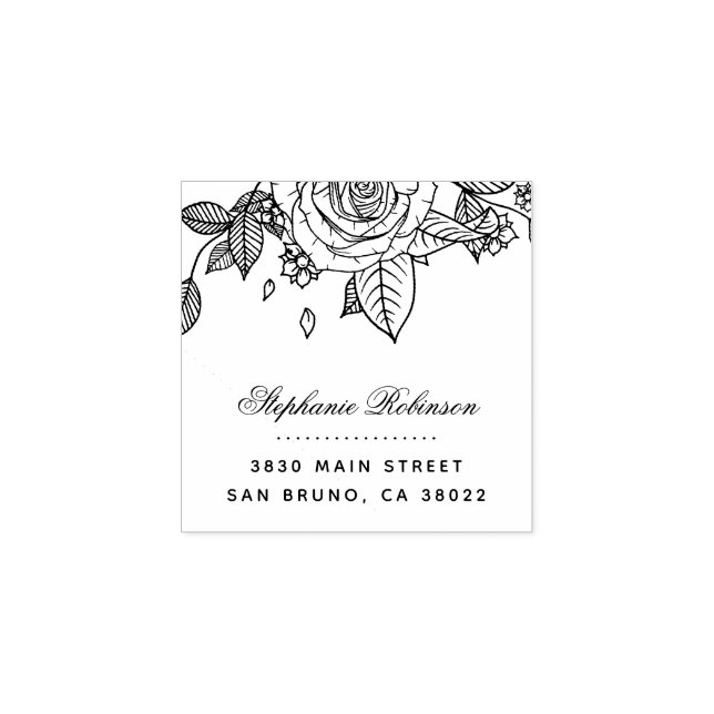 Elegant Chic Rose Bouquet Wedding Return Address Rubber Stamp (Imprint)