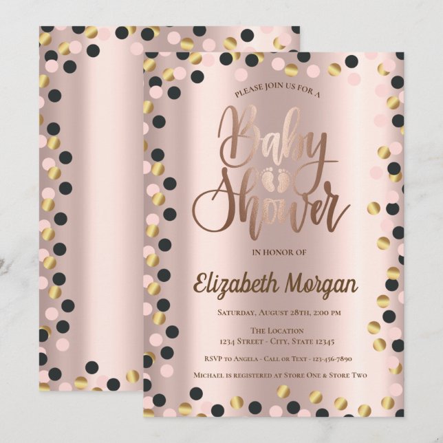 Elegant Chic Rose Gold Dots Baby Shower Invitation (Front/Back)