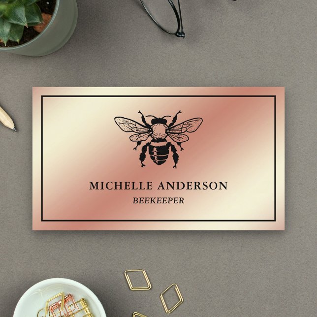 Elegant Chic Rose Gold Foil Honey Bee Beekeeper Business Card (Creator Uploaded)