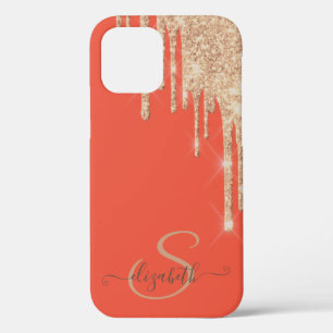 Elegant Chic Rose Gold Glitter Drips iPhone 12 Case