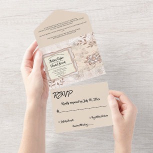 Elegant Chic Rose Gold Glitter Glam Modern Wedding All In One Invitation