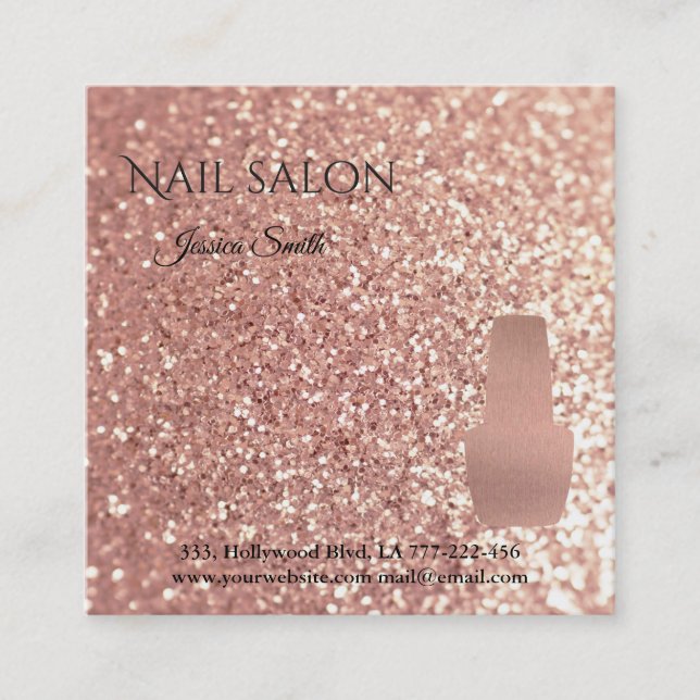 Elegant chic rose gold glittery nail salon appointment card (Front)