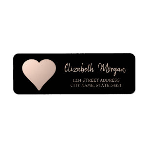 Elegant Chic,Rose Gold Heart,Black  Address Label