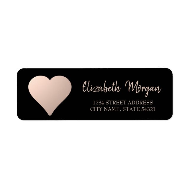 Elegant Chic,Rose Gold Heart,Black  Address Label (Front)