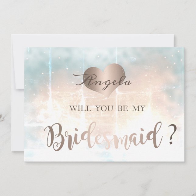Elegant Chic Rose Gold Heart   Bridesmaid Card (Front)