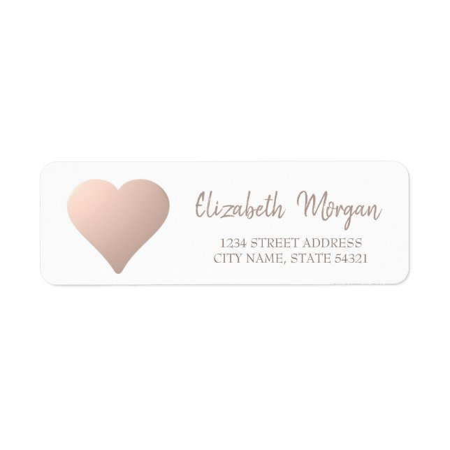 Elegant Chic,Rose Gold Heart, White  Address Label (Front)