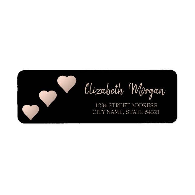 Elegant Chic,Rose Gold Hearts,Black  Address Label (Front)