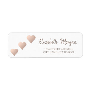 Elegant Chic,Rose Gold Hearts,White  Address Label