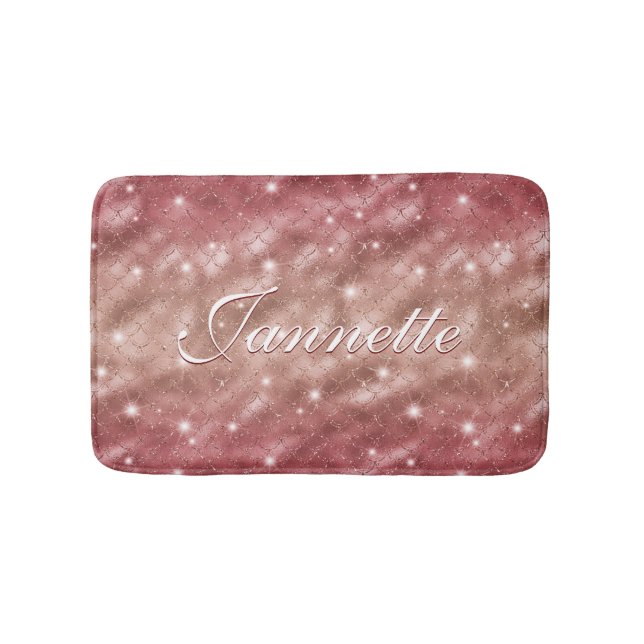 Elegant Chic Rose Gold Mermaid Faux Glitter Bath Mat (Front)