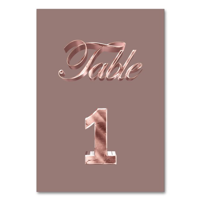 Elegant Chic Rose Gold Party Guests Table Number 1 (Front)