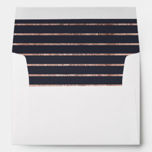 Elegant Chic Rose Gold Stripes and Navy Blue Envelopes