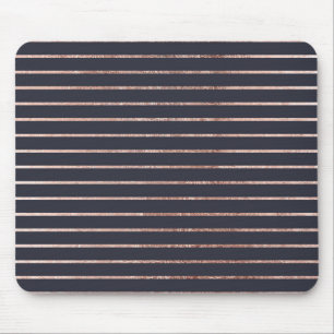 Elegant Chic Rose Gold Stripes and Navy Blue Mouse Mat