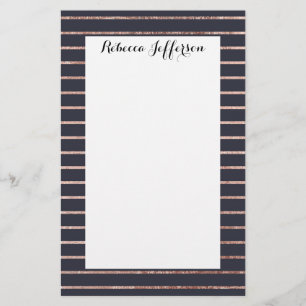 Elegant Chic Rose Gold Stripes and Navy Blue Stationery