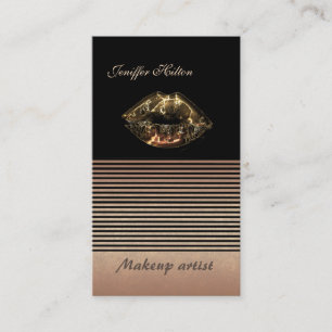 Elegant chic rose gold stripes metalic lips business card