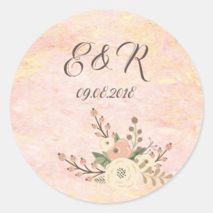 Elegant Chic Rose Marble  Floral Wedding Classic Round Sticker