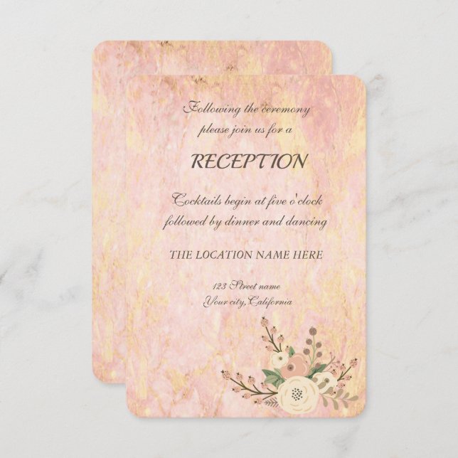 Elegant Chic Rose Marble  Floral Wedding Reception Invitation (Front/Back)