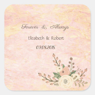 Elegant Chic Rose Marble  Floral Wedding Square Sticker