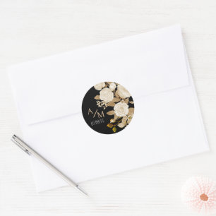 Elegant Chic Rose Monogram Black Classic Round Sticker