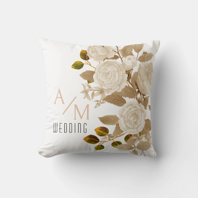 Elegant Chic Rose Monogram White Cushion (Front)