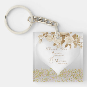 Elegant Chic Rose Monogram White Key Ring