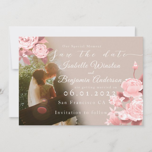 Elegant Chic Rose Save the Date Card (Front)
