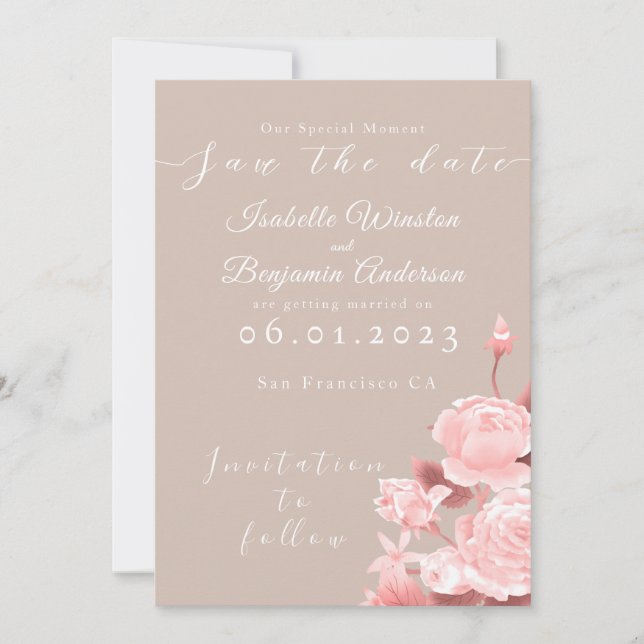 Elegant Chic Rose Save the Date Card (Front)