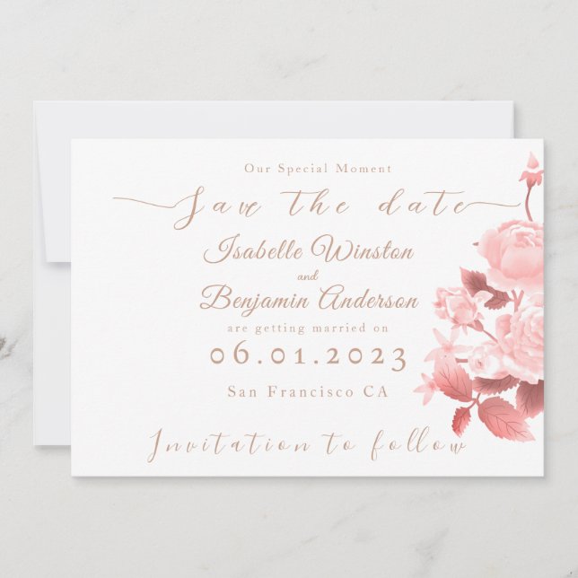 Elegant Chic Rose Wedding Announcement (Front)