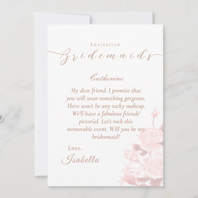Elegant Chic Rose Wedding Bridemaids Invitation (Front)