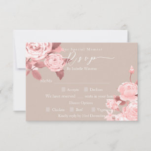 Elegant Chic Rose Wedding Dinner Option RSVP Card