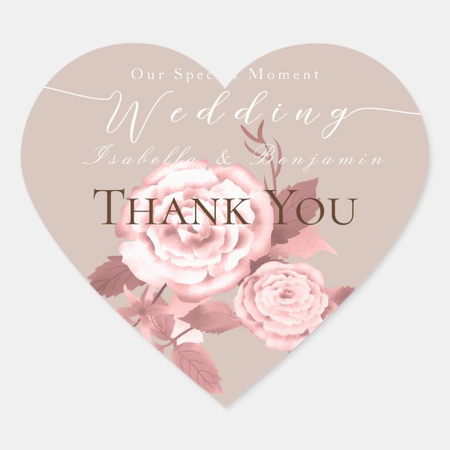 Elegant Chic Rose Wedding Heart Sticker (Front)