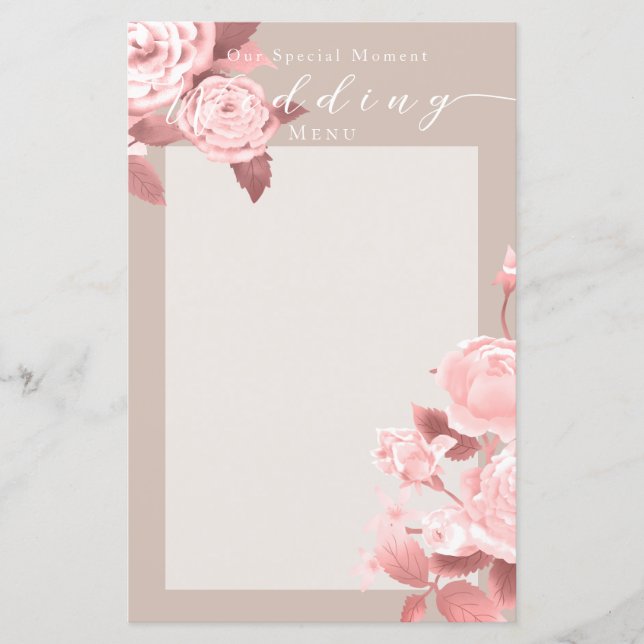 Elegant Chic Rose Wedding Menu (Front)