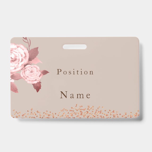 Elegant Chic Rose Wedding Name ID Badge (Front)