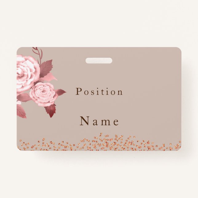 Elegant Chic Rose Wedding Name ID Badge (Front)