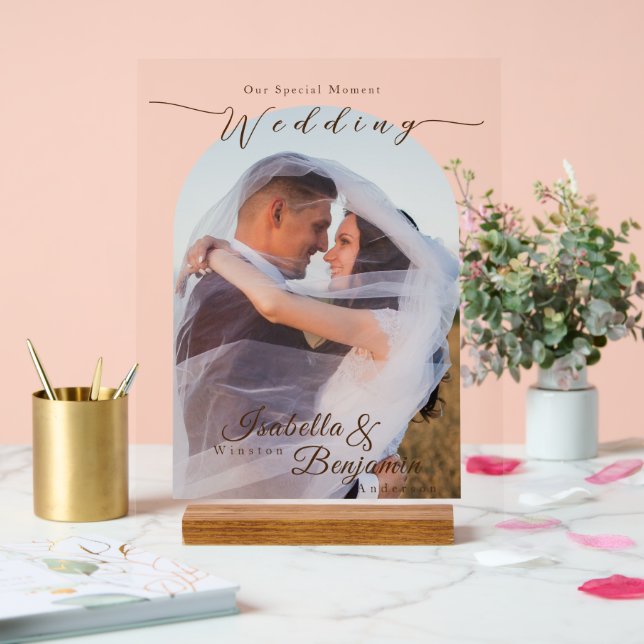 Elegant Chic Rose Wedding Photo Acrylic Sign (Wedding)
