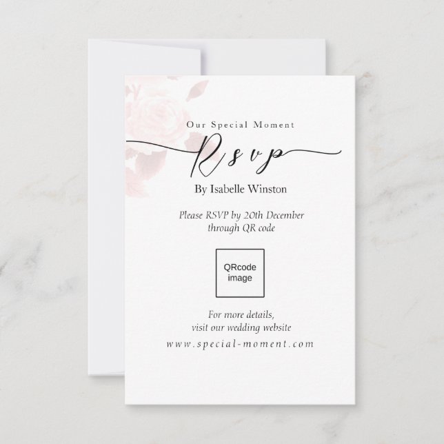 Elegant Chic Rose Wedding QRcode RSVP Card (Front)