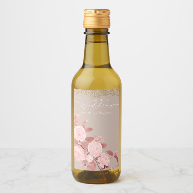 Elegant Chic Rose Wedding Wine Label (Front)